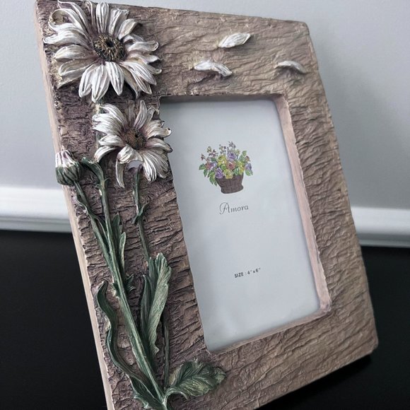 Vintage Amora Organic Modern Floral 3D Wood Resin 4x6 Picture Photo Frame - Picture 2 of 3
